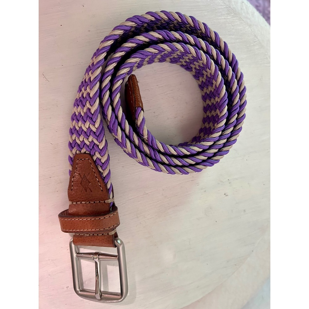 Martin Dingman Mens Braided Rope Belt Purple Slvr Leather Trim Sz 34 Handcrafted